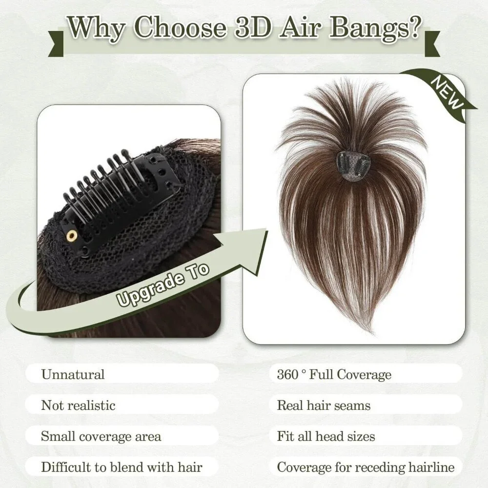 Human Hair Clip in Bangs 360° Coverage Easy to Use Natural Look Daily Use